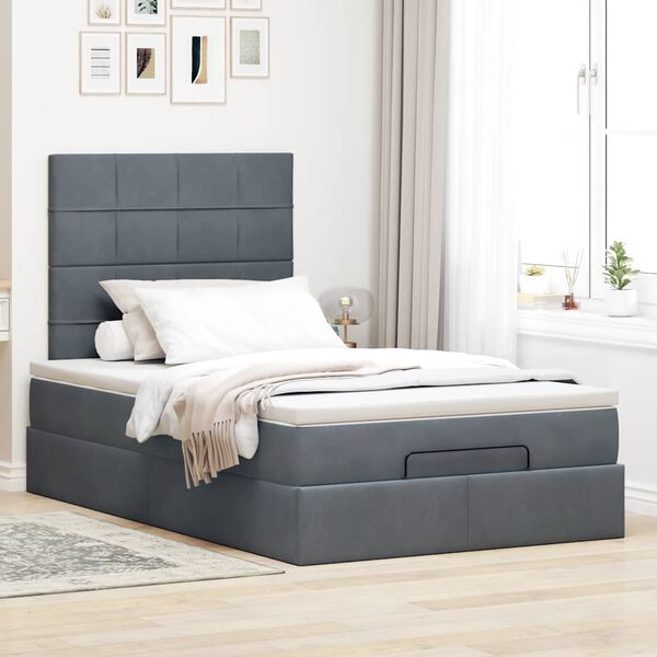 vidaXL Cadre de lit ottoman avec matelas gris fonc&eacute; 120x190 cm velours