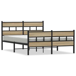 vidaXL Cadre de lit en m&eacute;tal sans matelas ch&ecirc;ne sonoma 150x200 cm