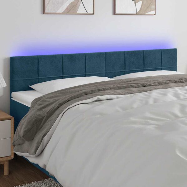 vidaXL T&ecirc;te de lit &agrave; LED Bleu fonc&eacute; 160x5x78/88 cm Velours