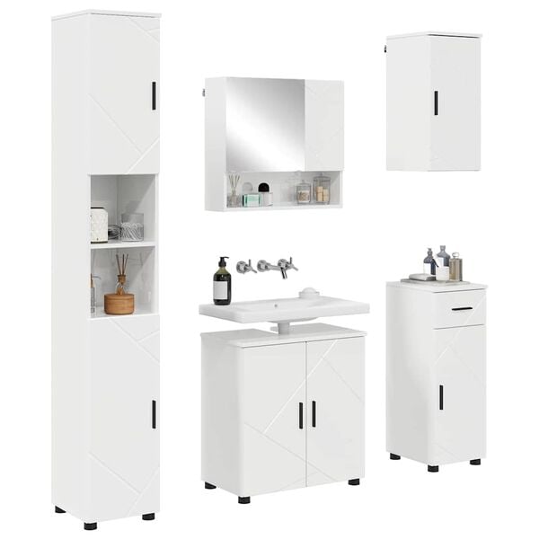 vidaXL Ensemble de mobilier de salle de bain 5 pcs Blanc brillant