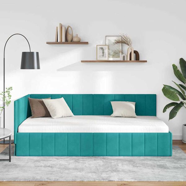 vidaXL Cadre de lit d'angle Turquoise 90 cm x 200 cm Velours