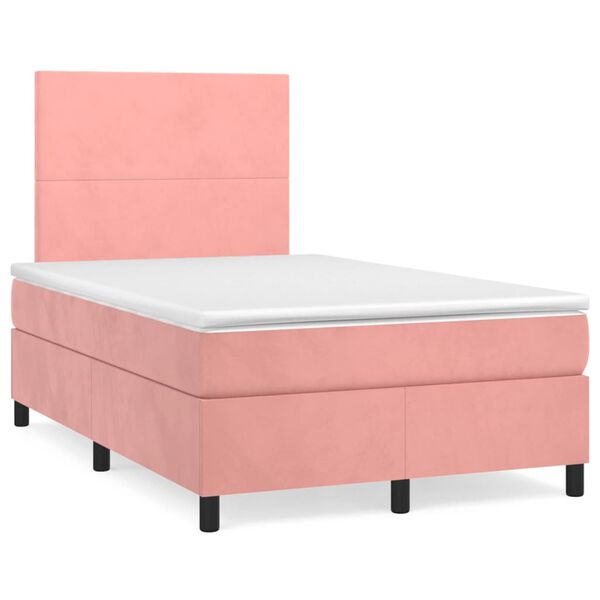 vidaXL Sommier &agrave; lattes de lit et matelas LED rose 120x190 cm velours