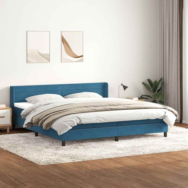 vidaXL Sommier &agrave; lattes de lit et matelas bleu fonc&eacute; 180x210cm velours