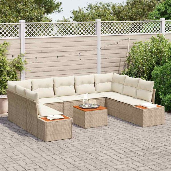 vidaXL Ensemble de canap&eacute; de jardin 10 pcs Beige Poly rotin