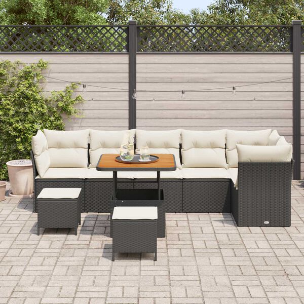 vidaXL Ensemble de canapé de jardin 9 pcs Noir polyrotin