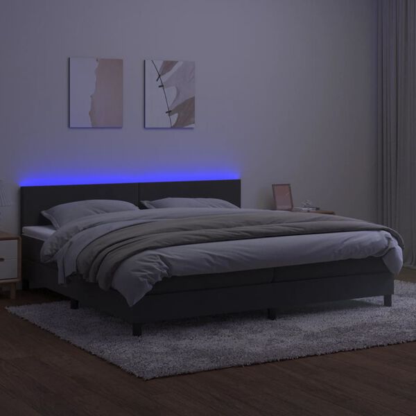 vidaXL Sommier &agrave; lattes de lit avec matelas LED Gris fonc&eacute; 200x200 cm