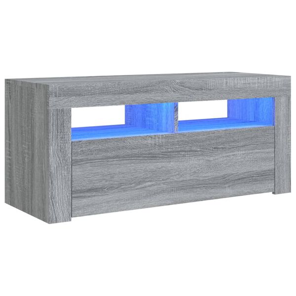 vidaXL Meuble TV avec lumi&egrave;res LED Sonoma gris 90x35x40 cm