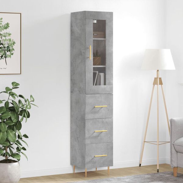 vidaXL Buffet haut Gris b&eacute;ton 34,5x34x180 cm Bois d'ing&eacute;nierie