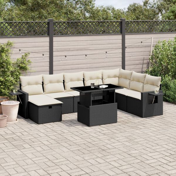 vidaXL Salon de jardin 9 pcs avec coussins noir r&eacute;sine tress&eacute;e