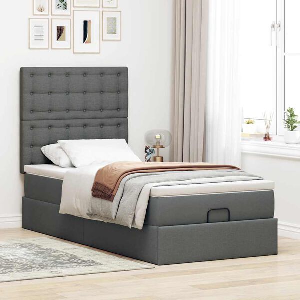 vidaXL Cadre de lit ottoman avec matelas gris foncé 90x190 cm tissu
