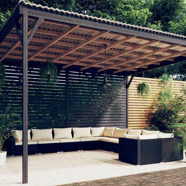 vidaXL Salon de jardin 10 pcs avec coussins R&eacute;sine tress&eacute;e Noir