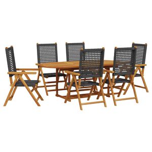 vidaXL Ensemble &agrave; manger de jardin 7 pcs noir rotin et bois massif