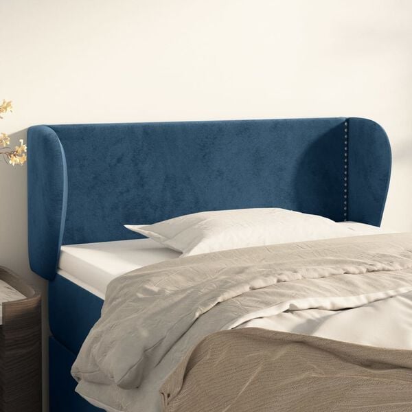 vidaXL T&ecirc;te de lit avec oreilles Bleu fonc&eacute; 103x23x78/88 cm Velours