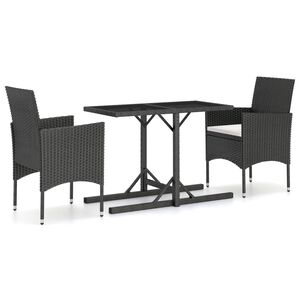 vidaXL Ensemble &agrave; Manger de jardin 3pcs r&eacute;sine tress&eacute;e et verre tremp&eacute;