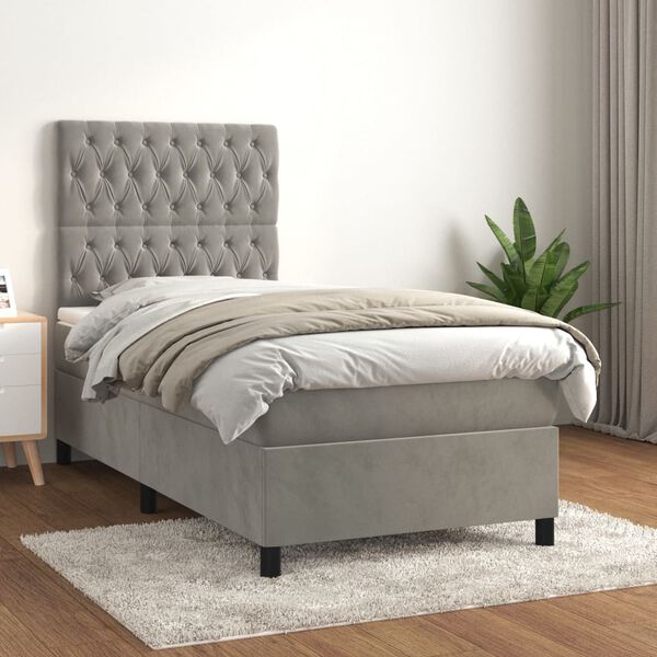 vidaXL Sommier &agrave; lattes de lit et matelas Gris clair 80x200 cm Velours
