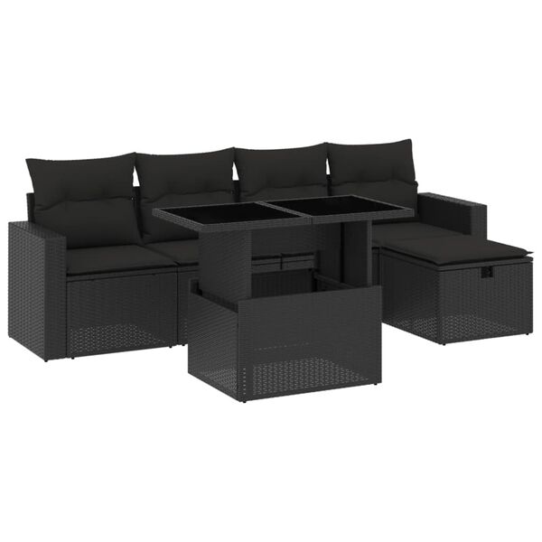 vidaXL Salon de jardin 6 pcs avec coussins noir r&eacute;sine tress&eacute;e