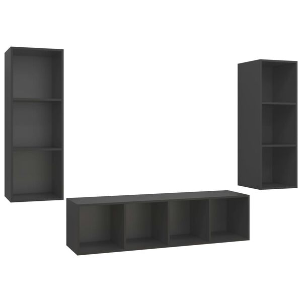 vidaXL Ensemble de meubles TV 3 pcs Gris Bois d'ing&eacute;nierie