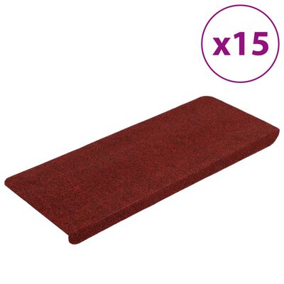 vidaXL Tapis d'escalier autocollants 15 pcs 65x24,5x3,5 cm Rouge