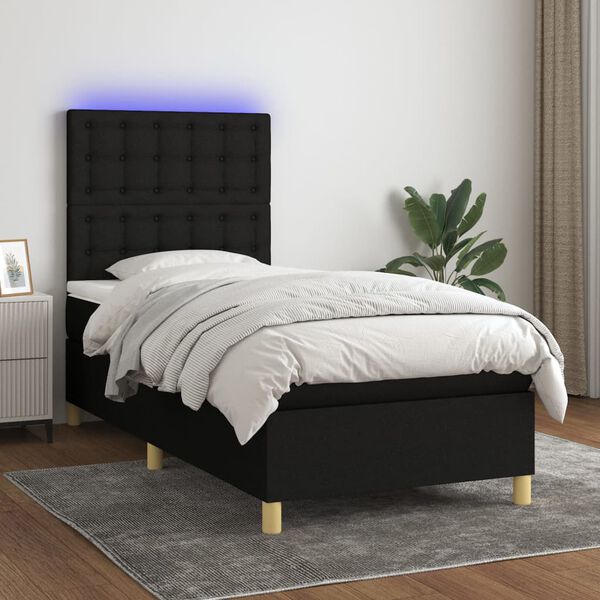 vidaXL Sommier &agrave; lattes de lit et matelas et LED Noir 80x200cm Tissu