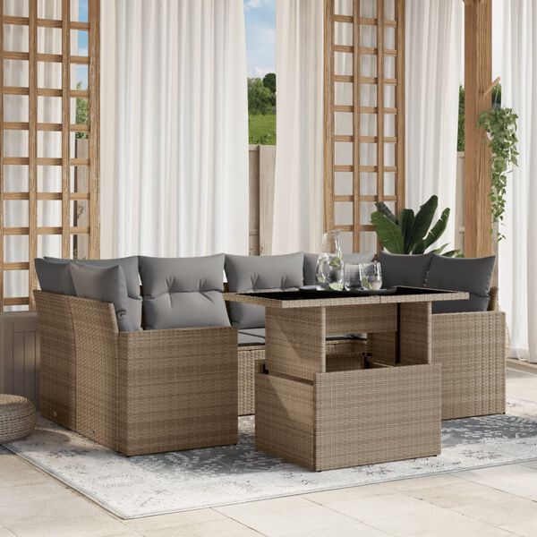 vidaXL Salon de jardin avec coussins 7 pcs beige r&eacute;sine tress&eacute;e