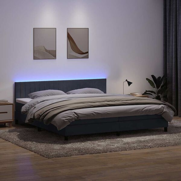 vidaXL Sommier &agrave; lattes de lit et matelas et LED gris fonc&eacute; 200x210cm velours