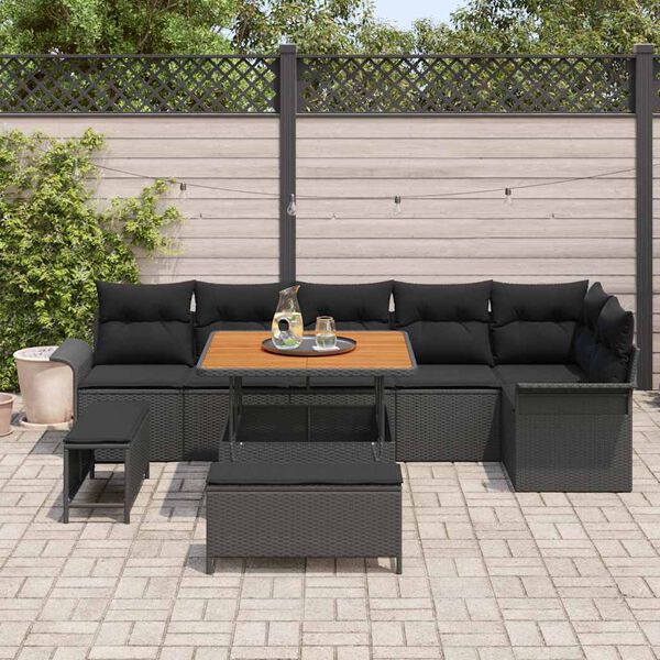 vidaXL Ensemble de canap&eacute; de jardin avec coussin 9 pcs Noir