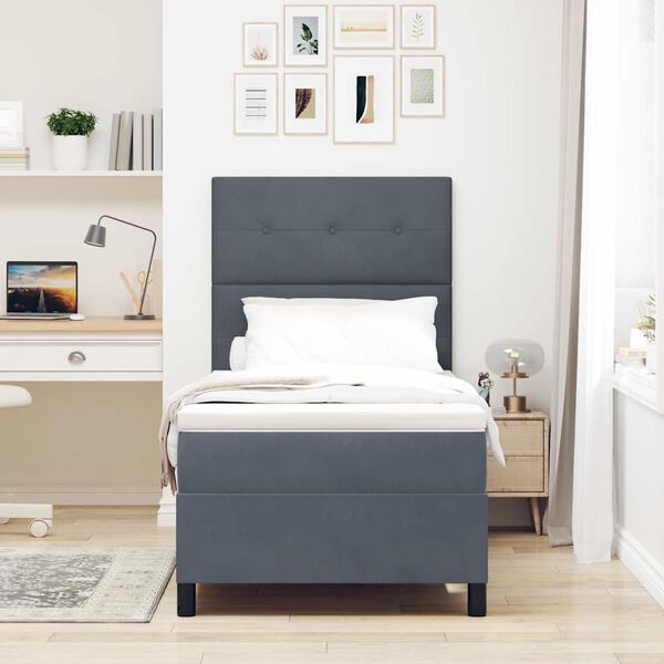 vidaXL Lit &agrave; ressorts avec matelas Gris fonc&eacute; 90 x 190 cm tissu