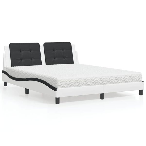 vidaXL Lit avec matelas Zadar blanc et noir 160x200 cm similicuir