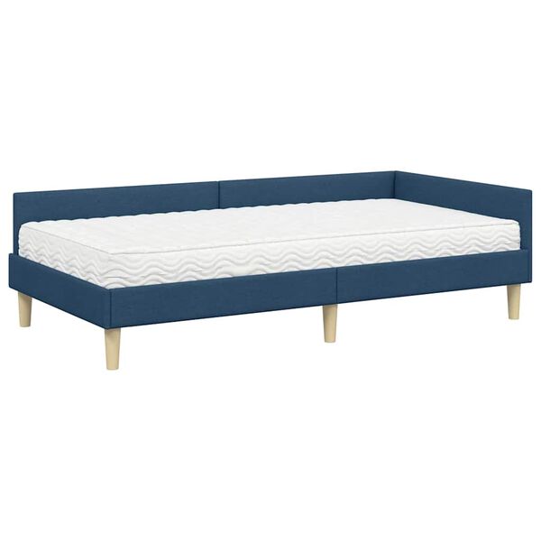 vidaXL Cadre de lit d'angle avec matelas avec matelas 2 pcs Bleu tissu