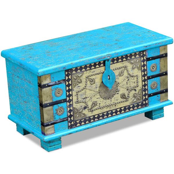 vidaXL Coffre de rangement Bois de manguier bleu 80 x 40 x 45 cm