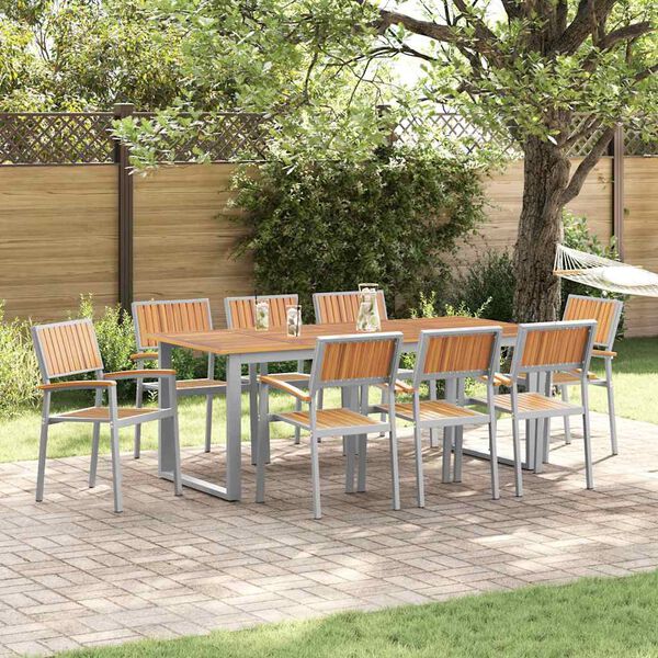 vidaXL Ensemble de salle &agrave; manger pour jardin 9 pcs Gris