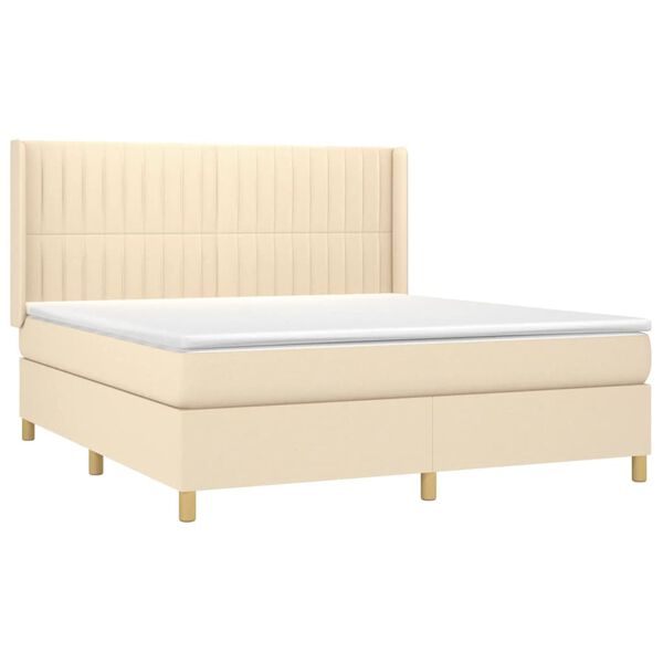 vidaXL Sommier &agrave; lattes de lit matelas et LED Cr&egrave;me 180x200 cm Tissu