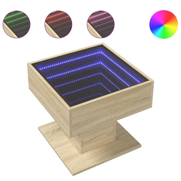 vidaXL Table basse avec LED ch&ecirc;ne sonoma 50x50x45 cm bois d'ing&eacute;nierie