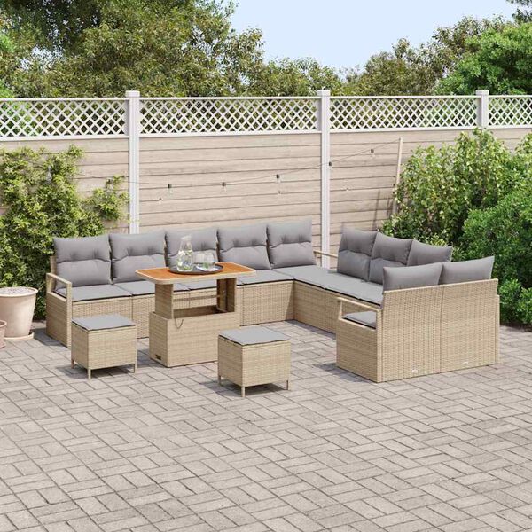 vidaXL Ensemble de canap&eacute; de jardin 13 pcs Beige Poly rotin