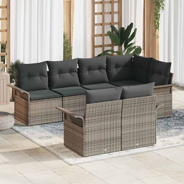 vidaXL Ensemble de canap&eacute; de jardin avec coussin 7 pcs Gris polyrotin