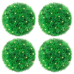 vidaXL Boules de buis artificielles avec lumi&egrave;res LED 4 pcs vert 12 cm
