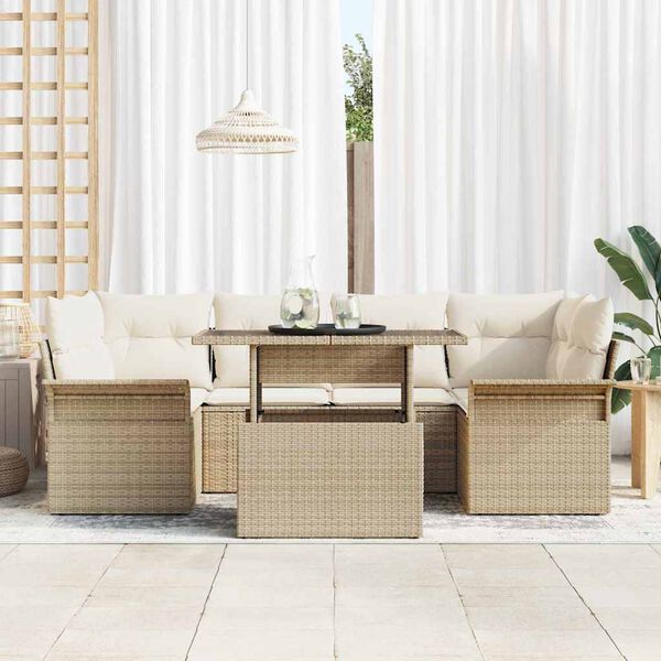 vidaXL Ensemble de canap&eacute; de jardin 7 pcs Beige Poly Rattan