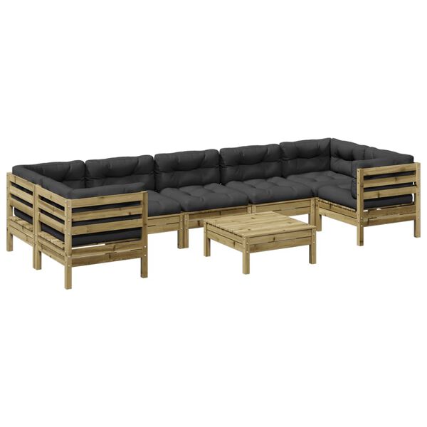 vidaXL Salon de jardin 8 pcs avec coussins bois de pin impr&eacute;gn&eacute;