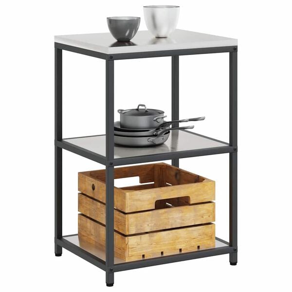 vidaXL Rangement de cuisine avec &eacute;tag&egrave;re Argent 60 x 50 x 92 cm Acier