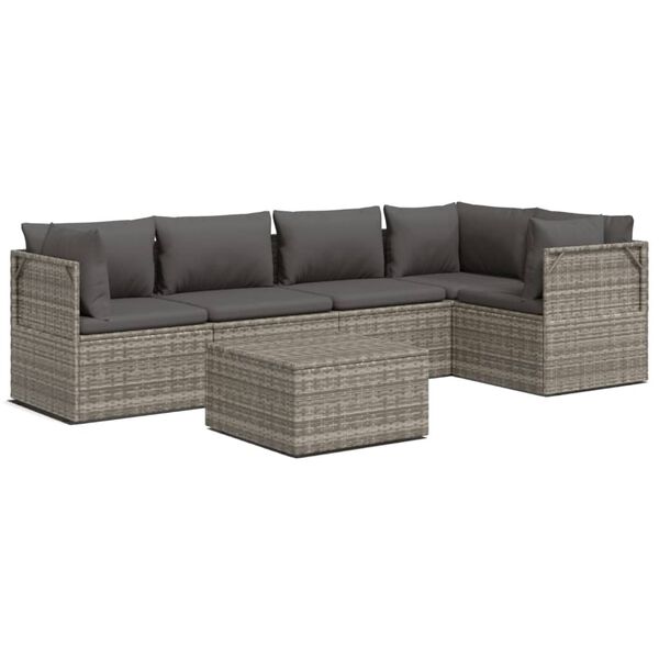 vidaXL Salon de jardin 6 pcs avec coussins Gris R&eacute;sine tress&eacute;e