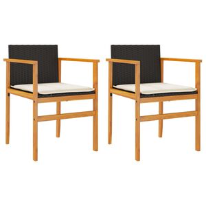 vidaXL Chaises de jardin coussins lot de 2 noir r&eacute;sine tress&eacute;e et bois