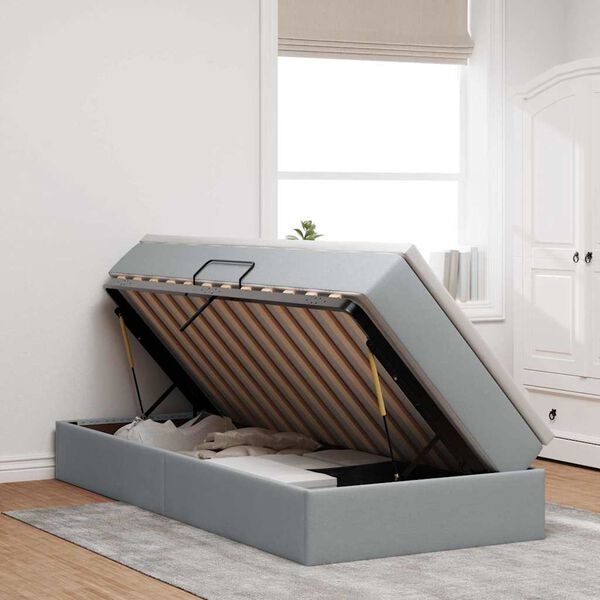 vidaXL Lit avec rangement et matelas Gris clair 100 x 200 cm Polyester