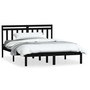 vidaXL Cadre de lit sans matelas noir bois massif 140x190 cm