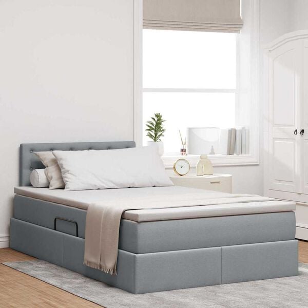 vidaXL Lit avec rangement et matelas Gris clair 120 x 190 cm