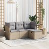 vidaXL Salon de jardin avec coussins 4pcs m&eacute;lange beige r&eacute;sine tress&eacute;e