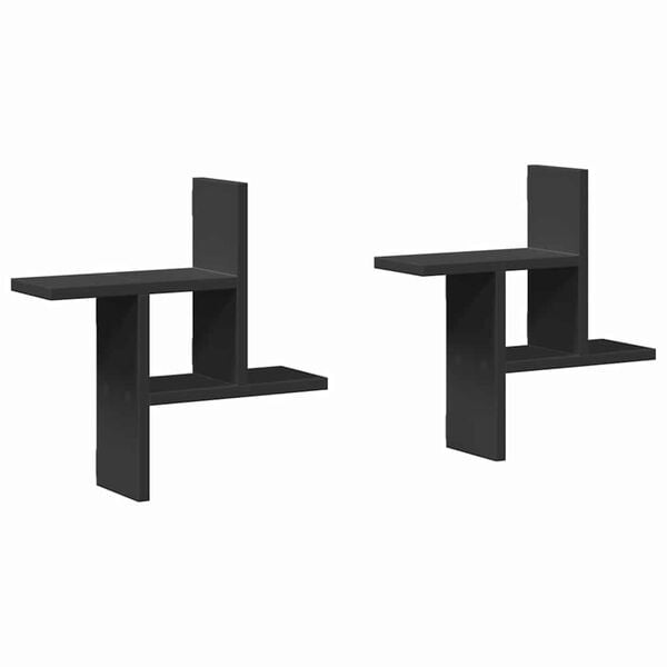 vidaXL &Eacute;tag&egrave;res murales 2 pcs noir 38x12x38 cm bois d'ing&eacute;nierie