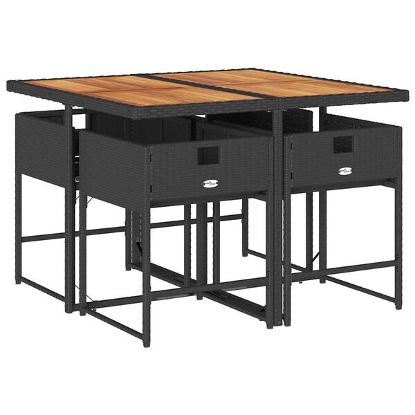 vidaXL Ensemble &agrave; manger de jardin coussins 5pcs Noir R&eacute;sine tress&eacute;e