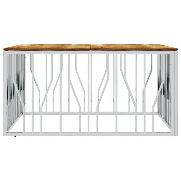 vidaXL Table basse argent&eacute; acier inoxydable et bois massif d'acacia