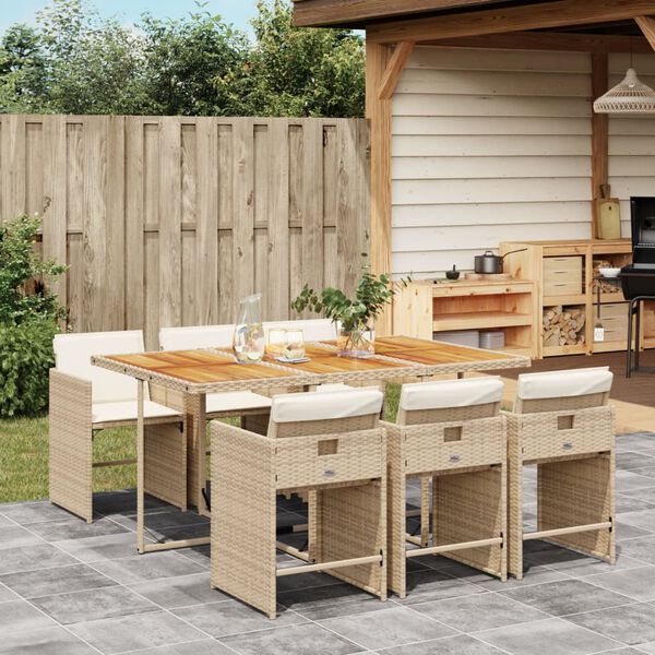 vidaXL Ensemble &agrave; manger de jardin et coussins 7 pcs beige poly rotin