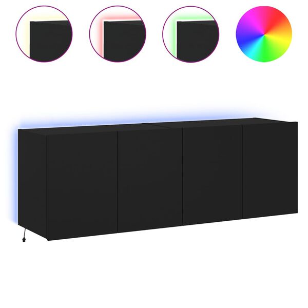 vidaXL Meubles TV muraux avec lumi&egrave;res LED 2 pcs noir 60x35x41 cm